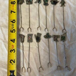 Alpaca Silver and Abalone Cocktail Picks Vintage - set of 12.